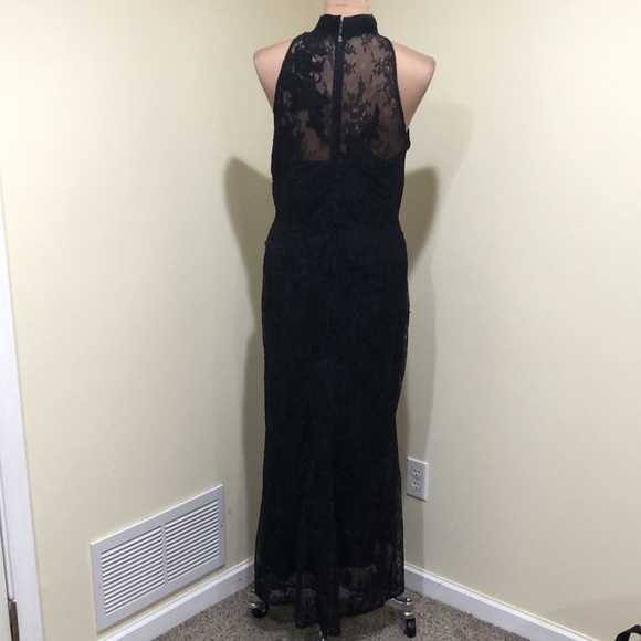 Badgley Mischka Lace Column Gown Size 2 Black Floral Lace - Picture 6 of 11